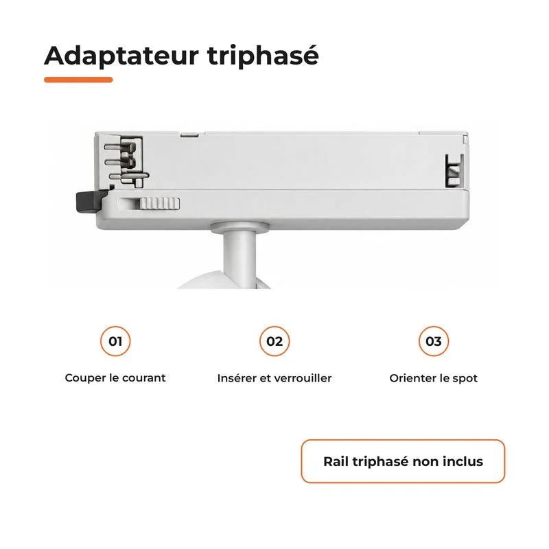 Pack de 10 - Spot LED sur Rail COB Triphasé 30W 36° Blanc - Garantie 5 ans