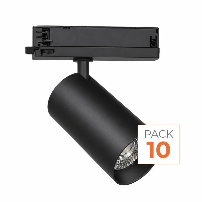 Pack de 10 - Spot LED sur Rail COB Triphasé 30W 36° Noir - Garantie 5 ans
