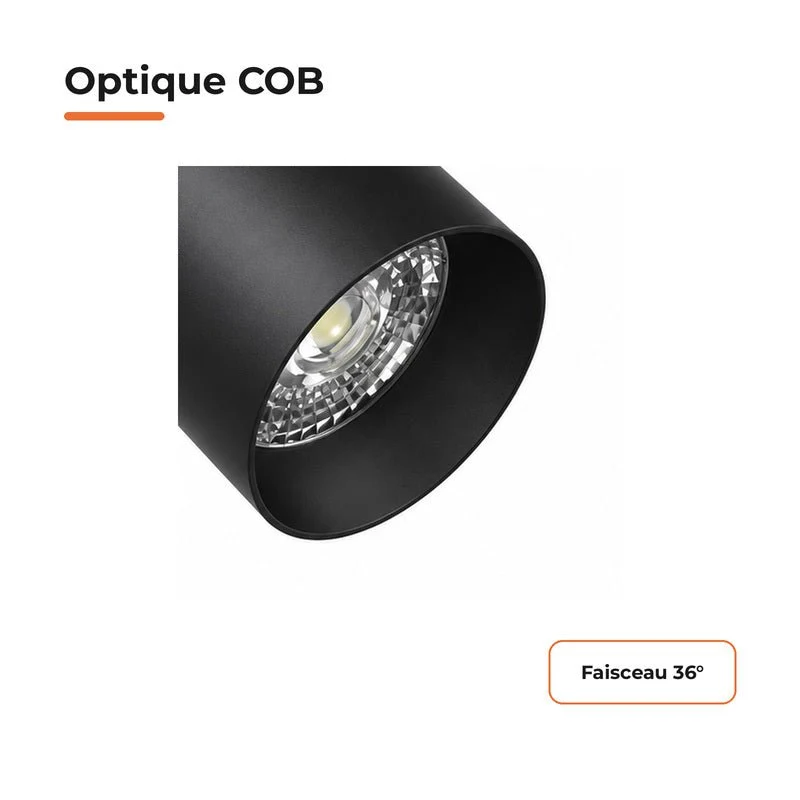 Pack de 10 - Spot LED sur Rail COB Triphasé 20W 36° Noir - Garantie 5 ans