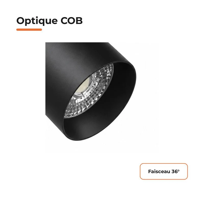 Pack de 10 - Spot LED sur Rail COB Triphasé 40W 36° Noir - Garantie 5 ans