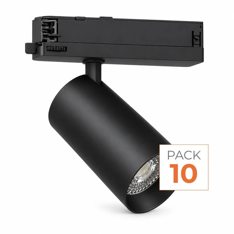 Pack de 10 - Spot LED sur Rail COB Triphasé 10W 36° Noir - Garantie 5 ans