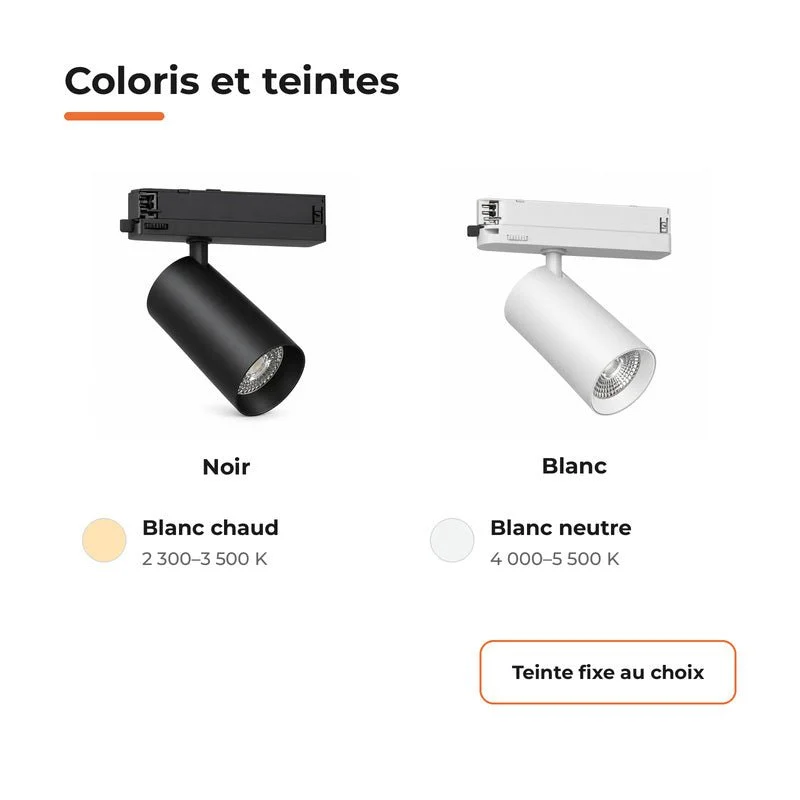 Pack de 10 - Spot LED sur Rail COB Triphasé 10W 36° Noir - Garantie 5 ans