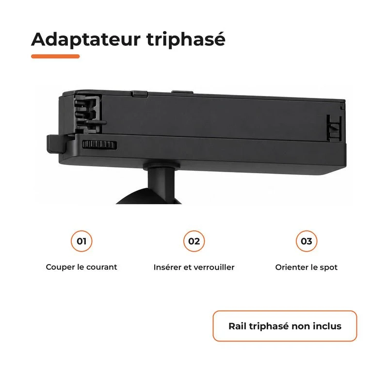 Pack de 10 - Spot LED sur Rail COB Triphasé 10W 36° Noir - Garantie 5 ans