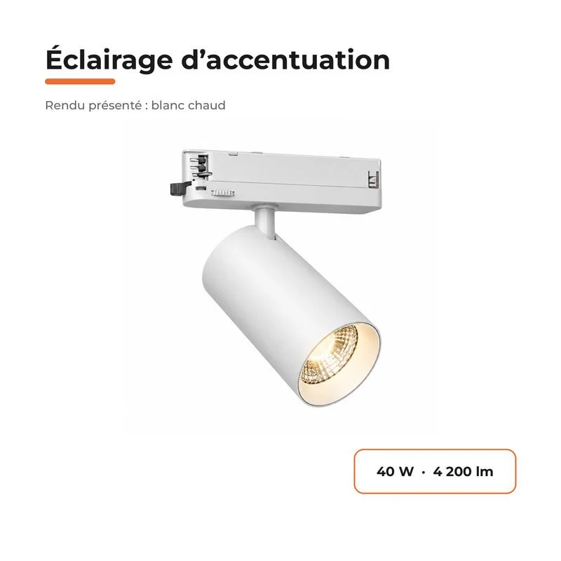Pack de 10 - Spot LED sur Rail COB Triphasé 40W 36° Blanc - Garantie 5 ans