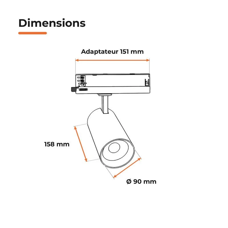 Pack de 10 - Spot LED sur Rail COB Triphasé 40W 36° Blanc - Garantie 5 ans