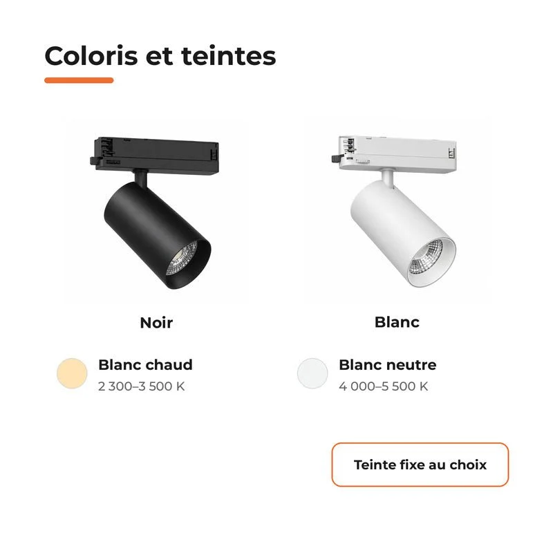 Pack de 10 - Spot LED sur Rail COB Triphasé 40W 36° Blanc - Garantie 5 ans