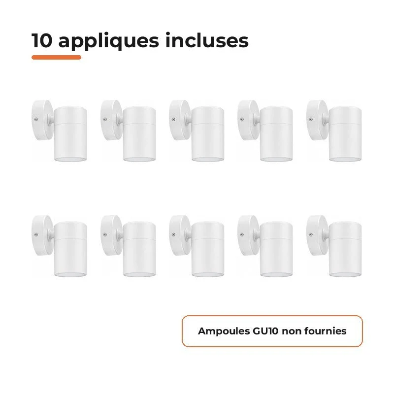 Applique Murale Blanche IP65 pour Ampoule GU10 - Pack de 10