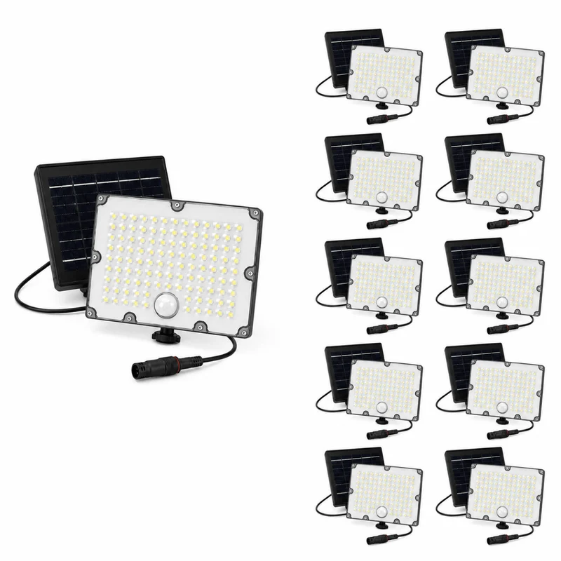 Pack de 10 - Projecteur Led Solaire Extérieur 9W IP65 3-CCT Détecteur de Lumière et de Mouvement