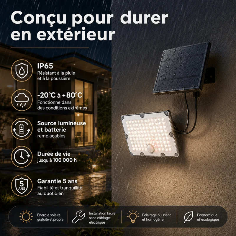 Pack de 10 - Projecteur Led Solaire Extérieur 9W IP65 3-CCT Détecteur de Lumière et de Mouvement
