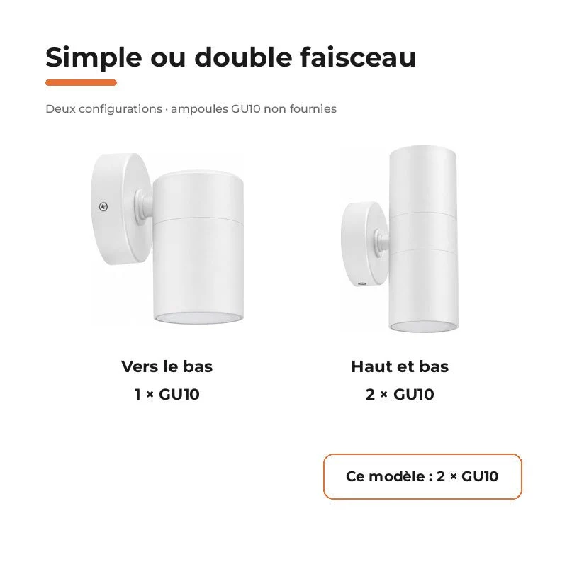 Applique Murale Blanche IP65 Double Faisceau GU10 - Pack de 10