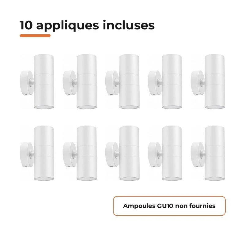Applique Murale Blanche IP65 Double Faisceau GU10 - Pack de 10