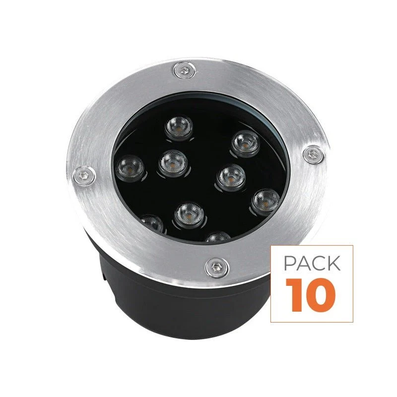 Pack de 10 - Spot Extérieur Encastrable 9W IP67 220V Sol 30° Ø120 mm