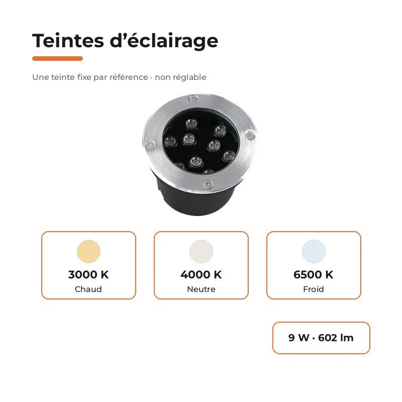Pack de 10 - Spot Extérieur Encastrable 9W IP67 220V Sol 30° Ø120 mm