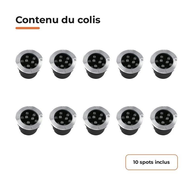 Pack de 10 - Spot Extérieur Encastrable 9W IP67 220V Sol 30° Ø120 mm