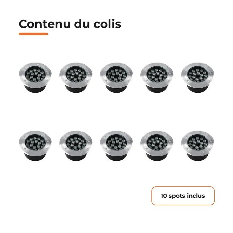 Pack de 10 - Spot Extérieur Encastrable 12W IP67 220V Sol 30° Ø160 mm