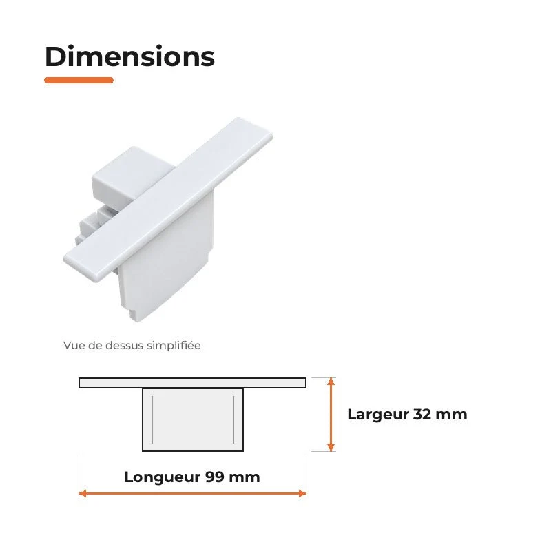 Embout de Fermeture pour Rail Encastrable Triphasé Blanc