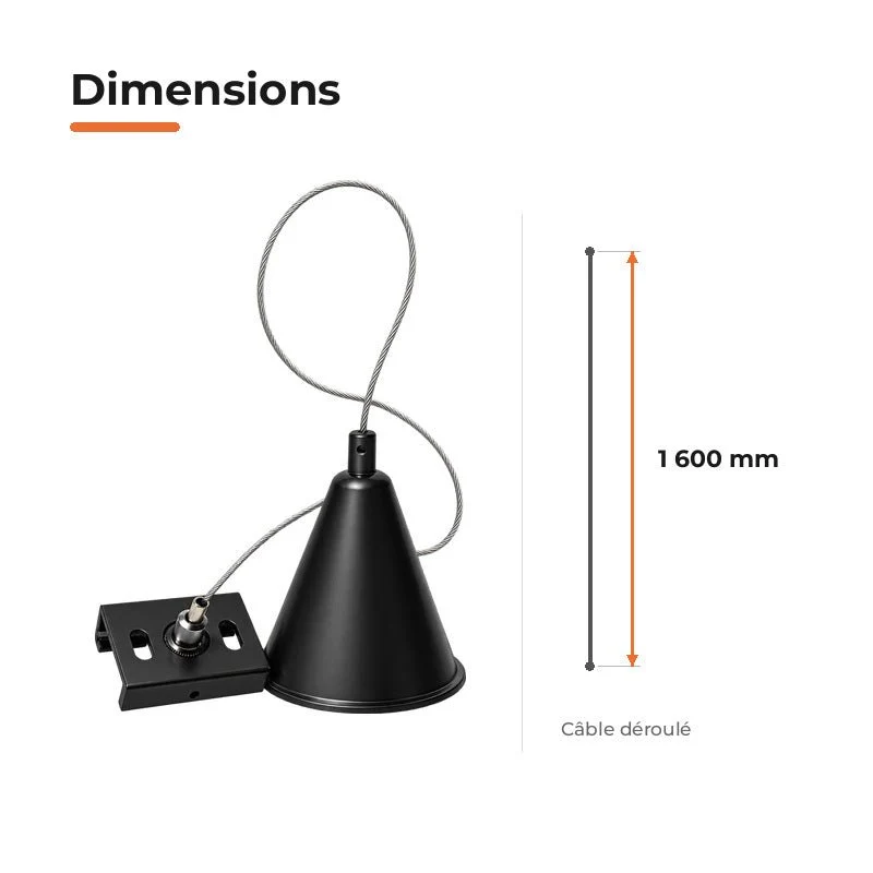 Kit de suspension Noir pour Rail Triphasé
