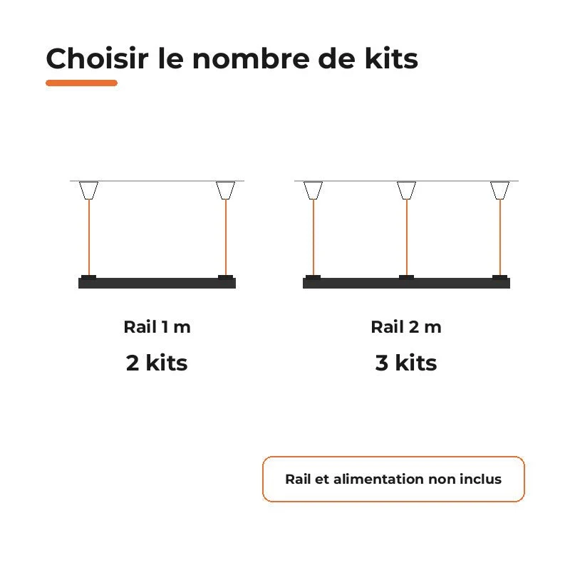 Kit de suspension Noir pour Rail Triphasé