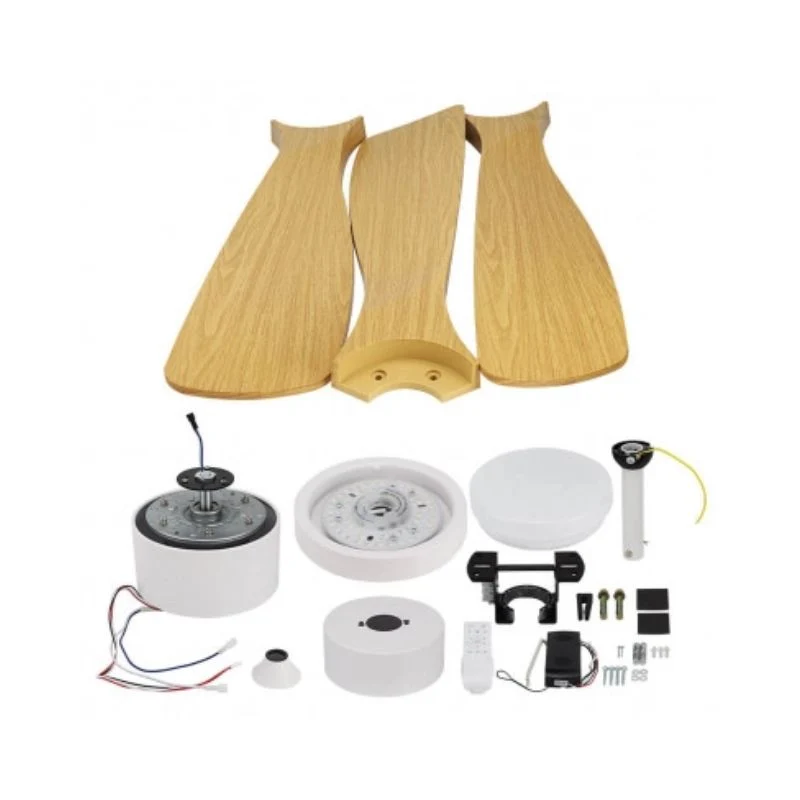 Ventilateur de Plafond LED 18W CCT Blanc et Effet Bois Clair avec Télécommande Ø122cm