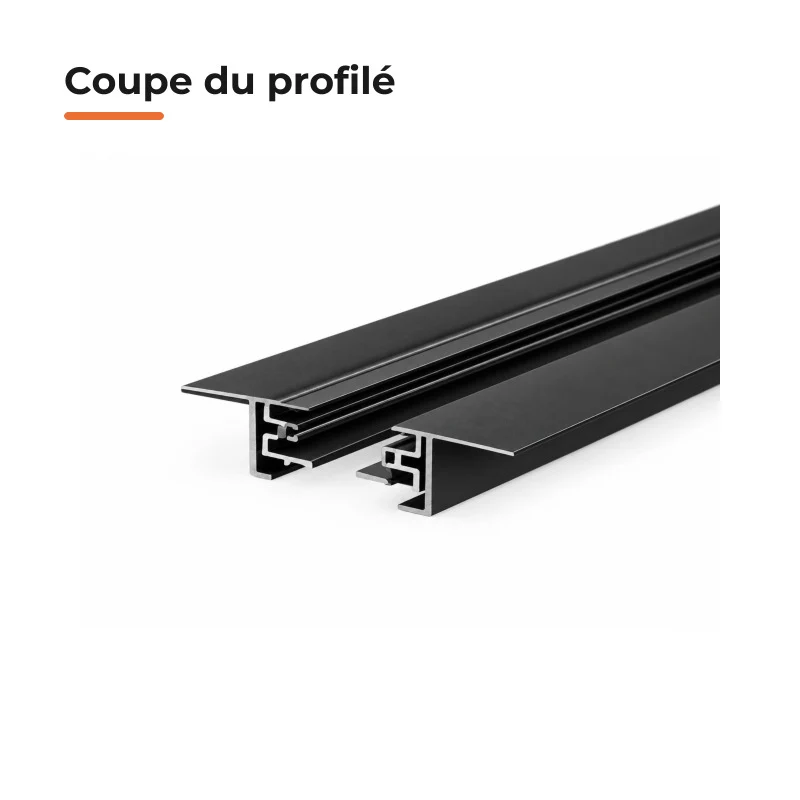 Rail Encastrable Monophasé Plat 2m Noir