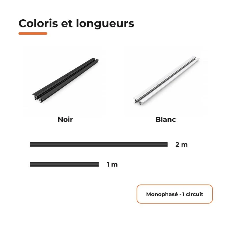 Rail Encastrable Monophasé Plat 2m Noir