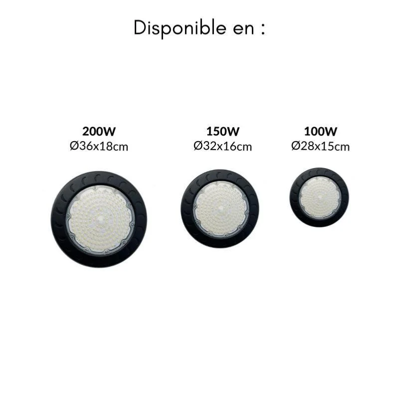 Suspension Industrielle HighBay UFO 150W IP65 NOIR
