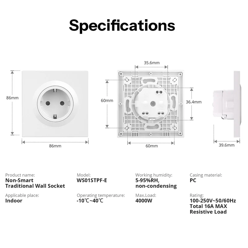 Sonoff WS01STPF-E - Tomada de Parede Schuko Série Fusion
