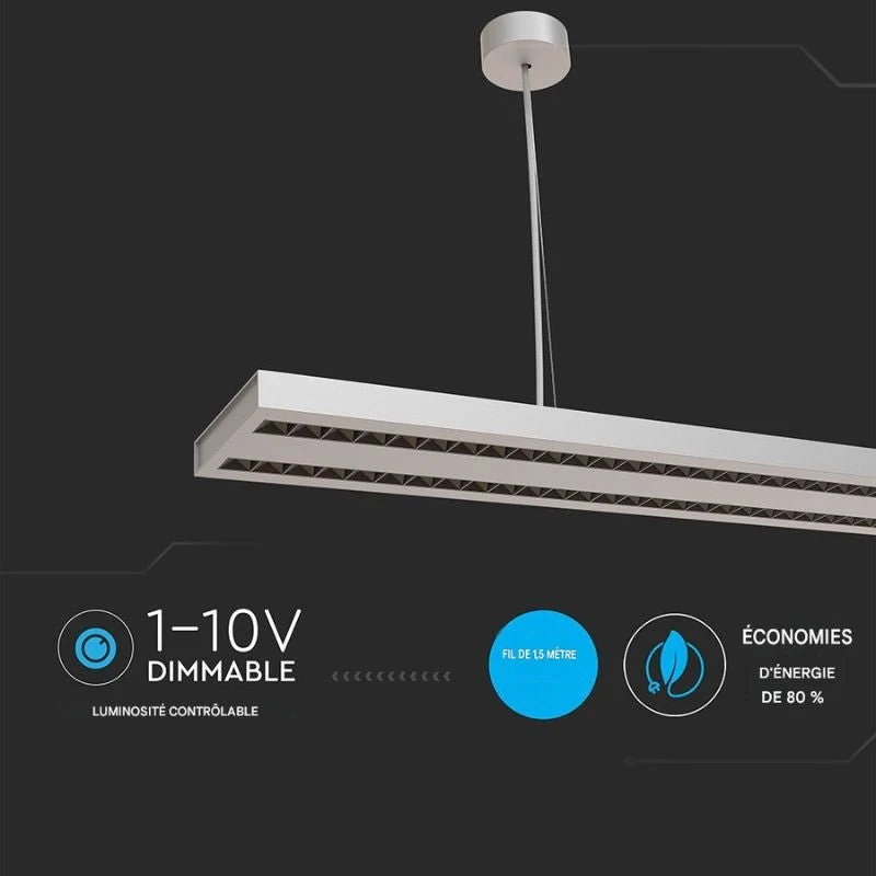 Suspension Linéaire LED 60W Blanc 120cm Dimmable Interconnectable