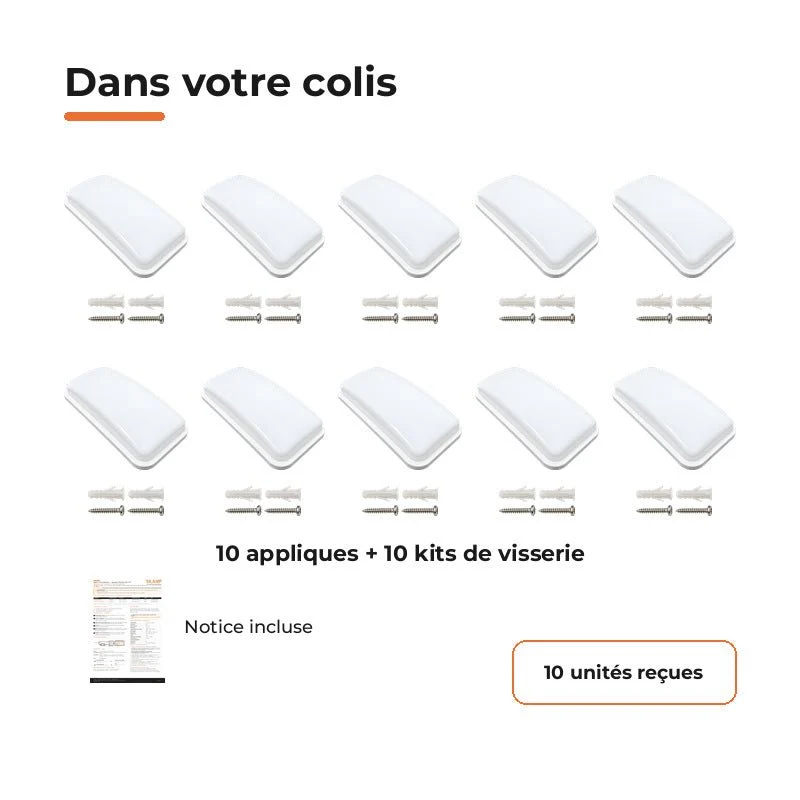 Applique LED Murale 20W Rectangulaire CCT IP65 - 3000K/4200K/6400K - Pack de 10