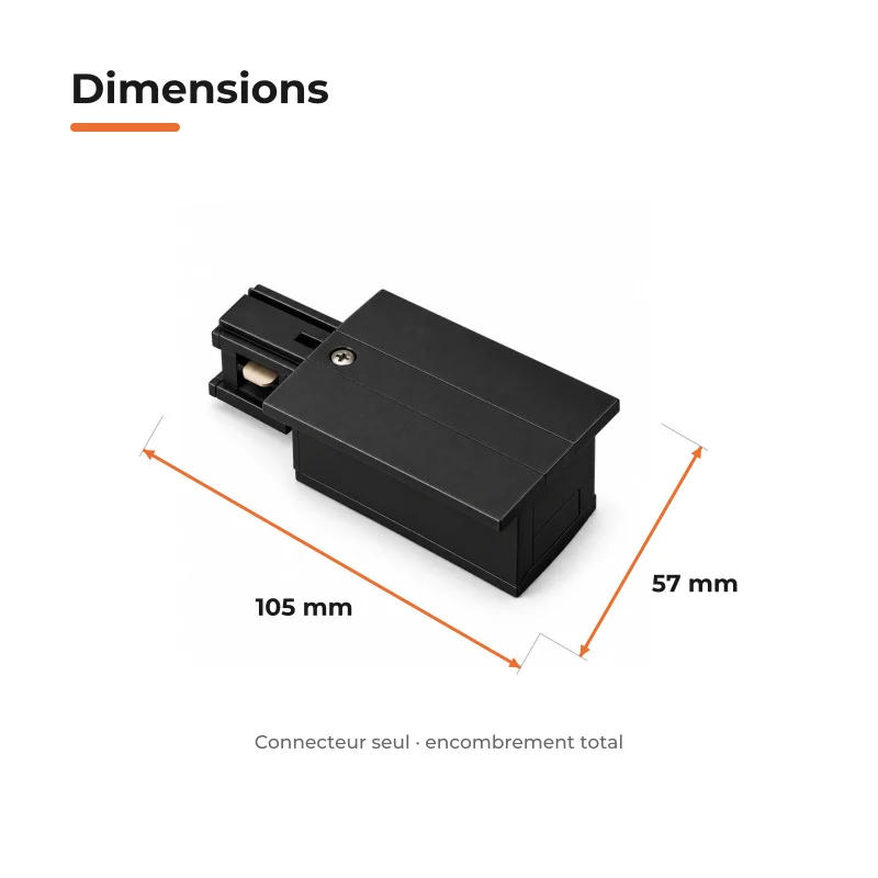 Connecteur d'Alimentation pour Rail Encastrable Monophasé Noir