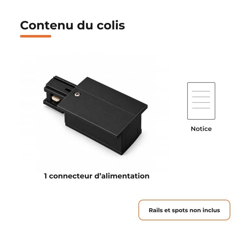 Connecteur d'Alimentation pour Rail Encastrable Monophasé Noir
