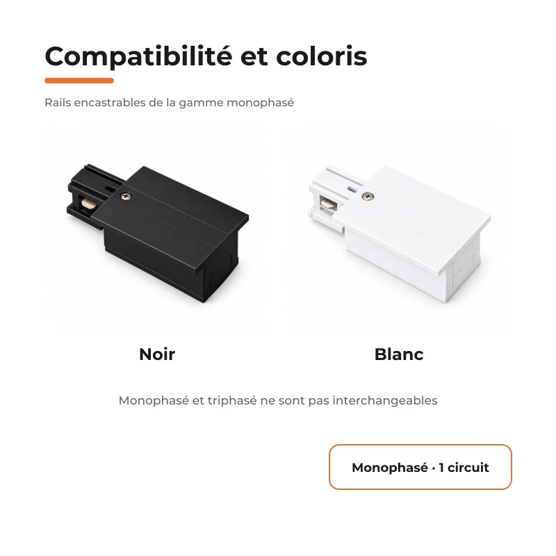 Connecteur d'Alimentation pour Rail Encastrable Monophasé Blanc