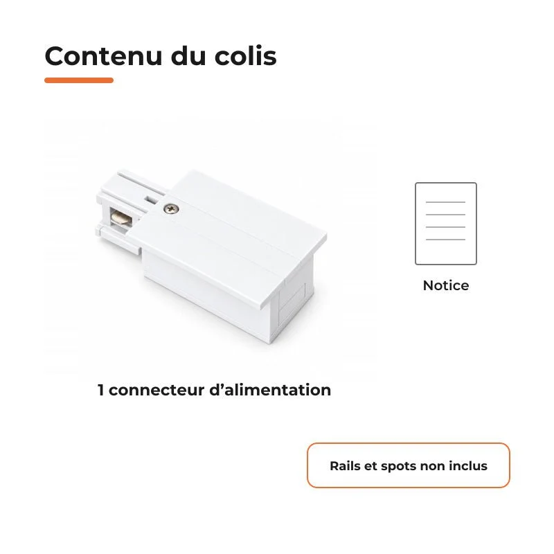 Connecteur d'Alimentation pour Rail Encastrable Monophasé Blanc