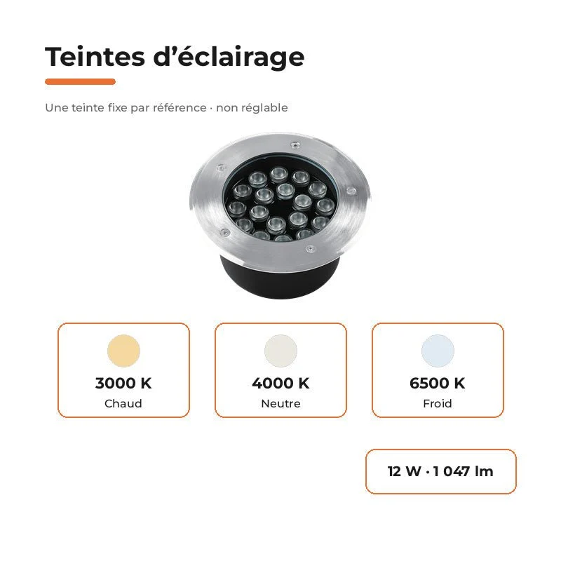 Spot Extérieur Encastrable 12W IP67 220V Sol 30° Ø160mm