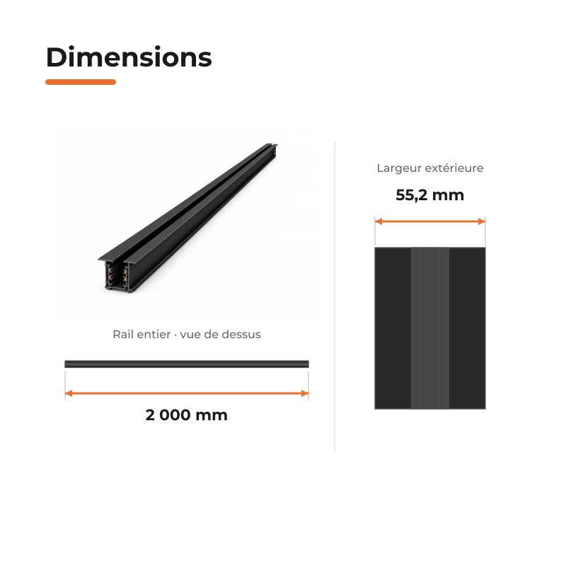 Rail Encastrable Triphasé 2m Noir