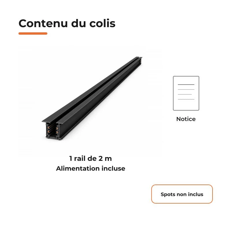 Rail Encastrable Triphasé 2m Noir