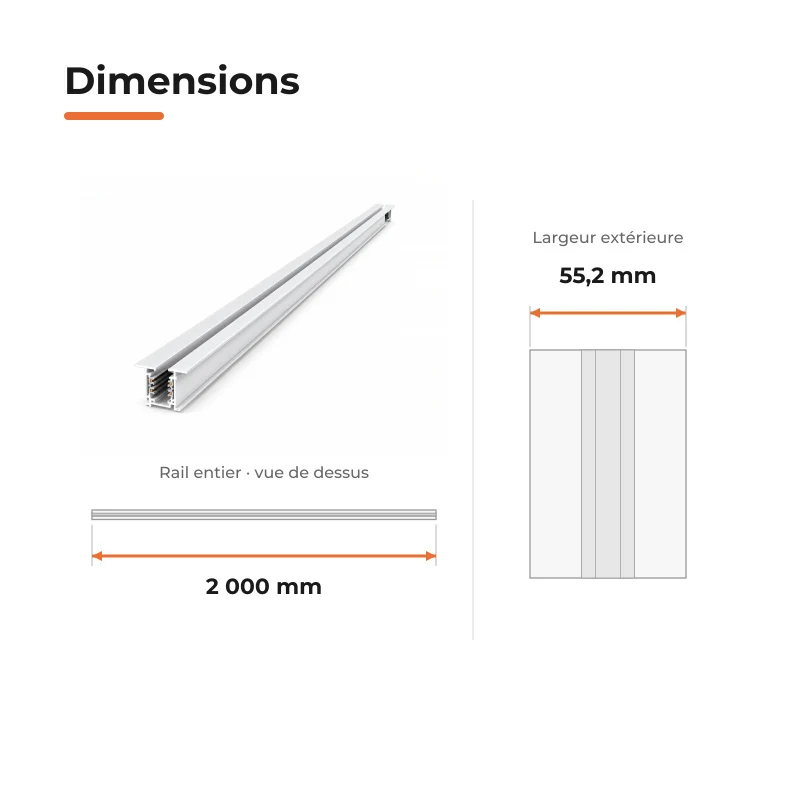 Rail Encastrable Triphasé 2m Blanc