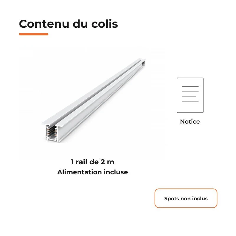 Rail Encastrable Triphasé 2m Blanc
