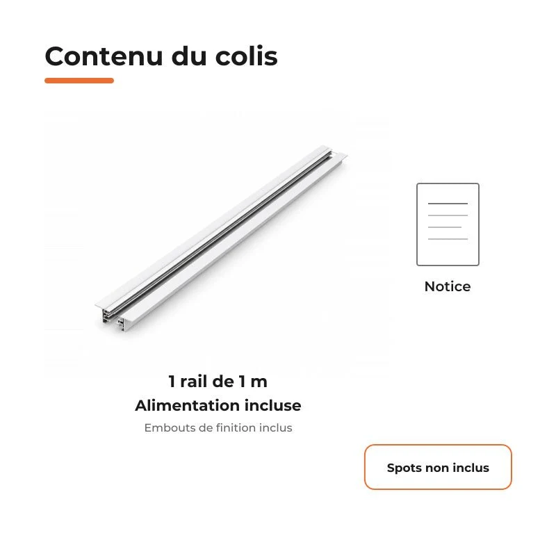 Rail Encastrable Monophasé Plat 1m Blanc