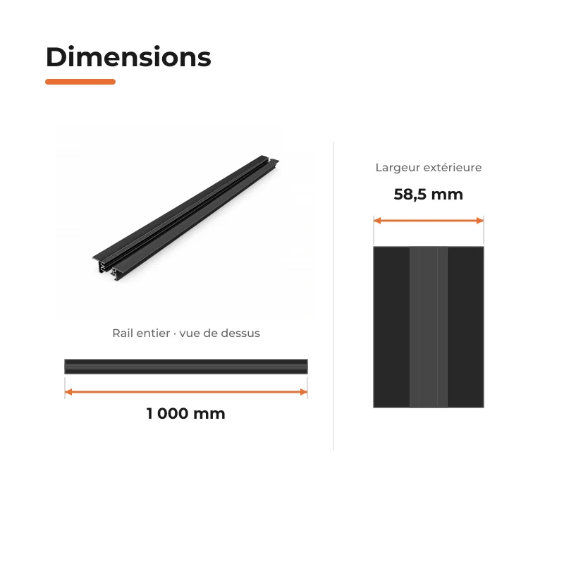 Rail Encastrable Monophasé Plat 1m Noir
