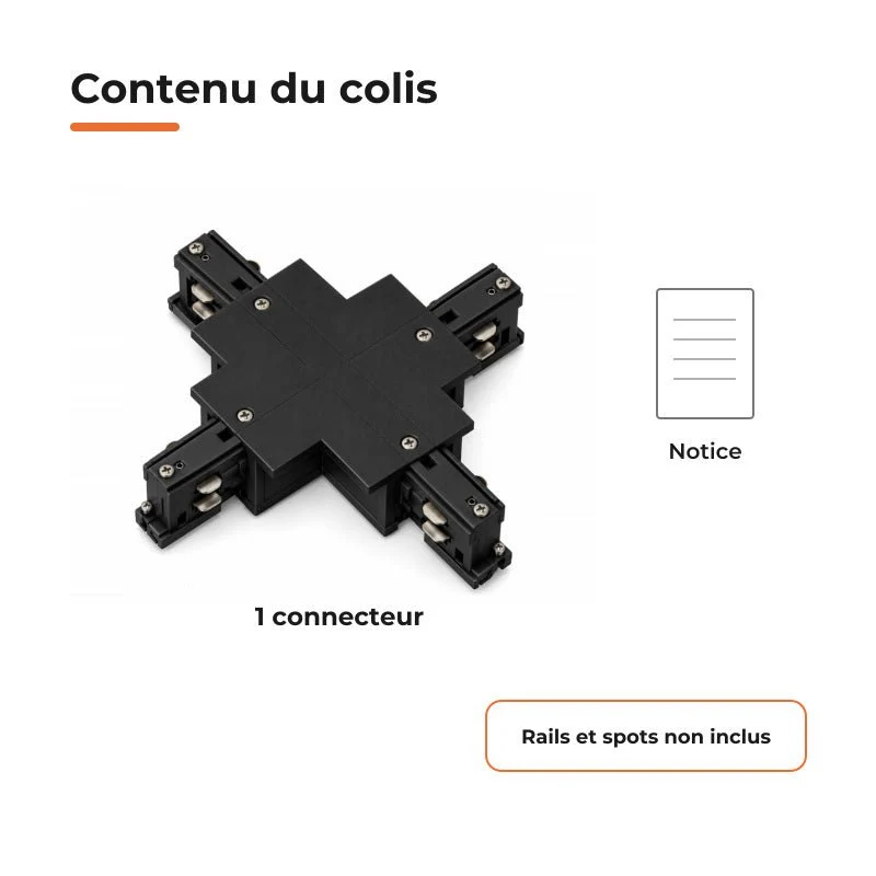 Connecteur X Rail Encastrable Triphasé Noir