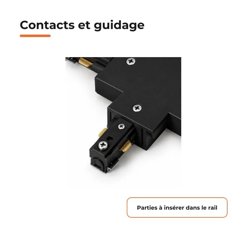 Connecteur T Rail Encastrable Triphasé Noir