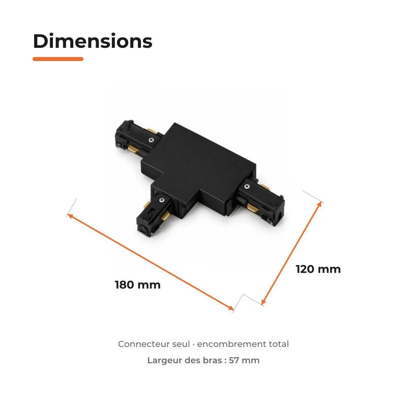 Connecteur T Rail Encastrable Triphasé Noir