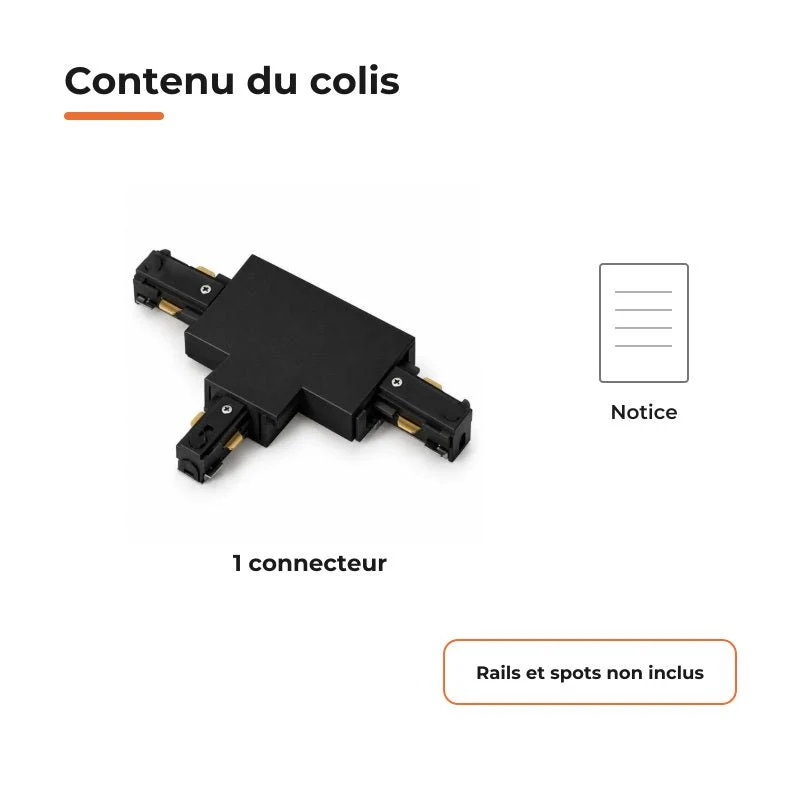 Connecteur T Rail Encastrable Triphasé Noir