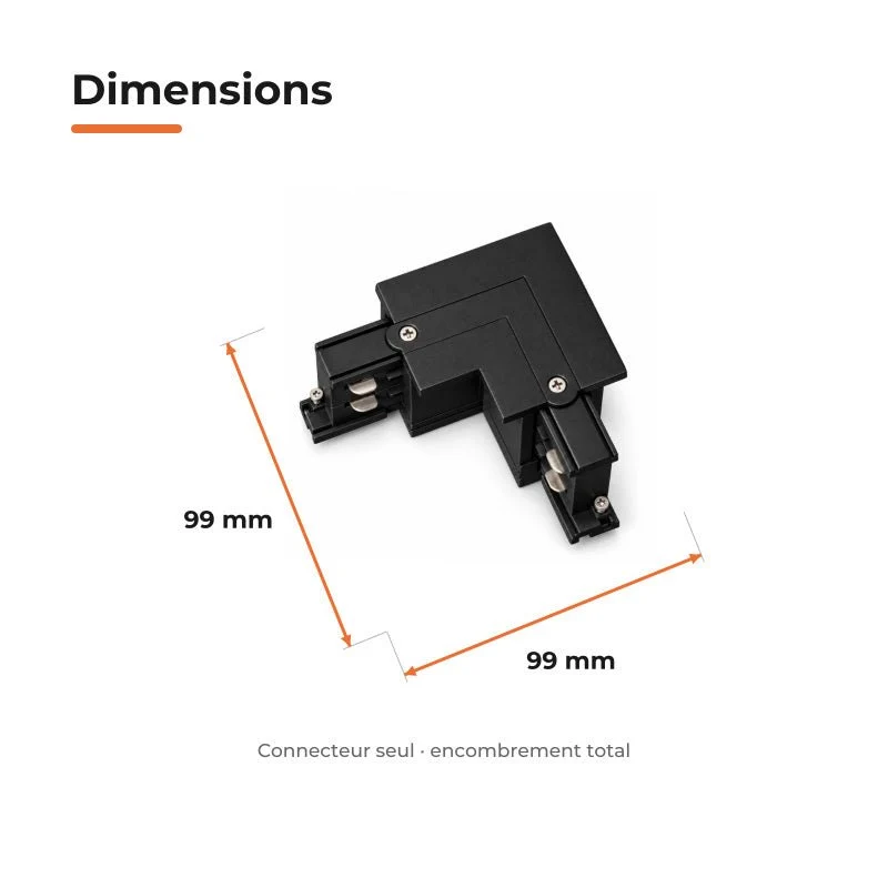 Connecteur L Rail Encastrable Triphasé Angle 90° Noir