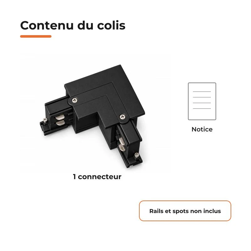Connecteur L Rail Encastrable Triphasé Angle 90° Noir