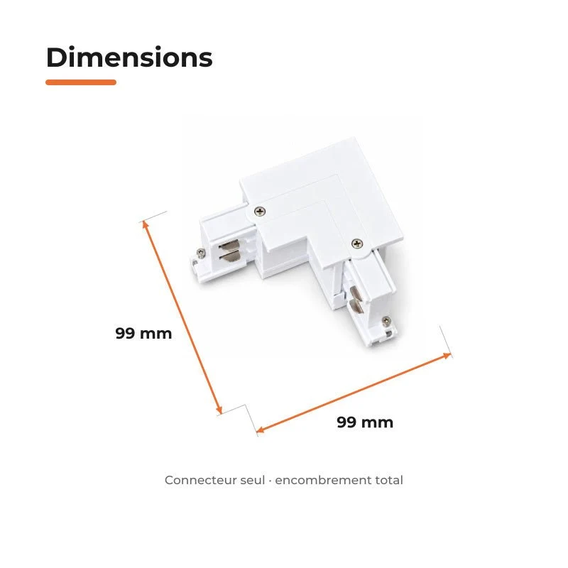 Connecteur L Rail Encastrable Triphasé Angle 90° Blanc