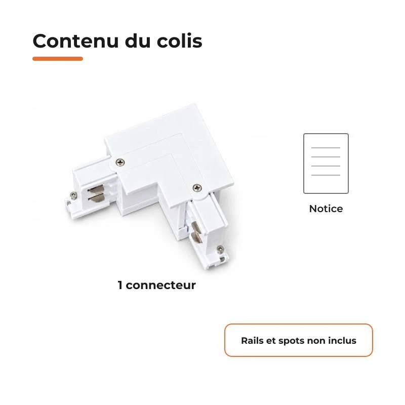 Connecteur L Rail Encastrable Triphasé Angle 90° Blanc