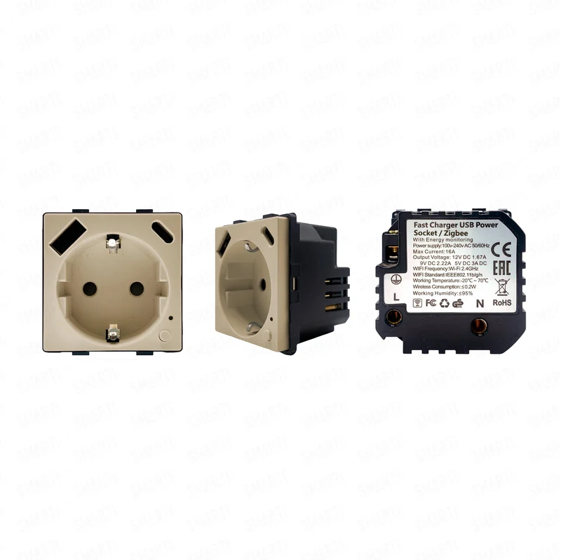 Smartify vPRO Módulo Tomada Inteligente Zigbee c/ USB-C + USB-A c/ Medidor de Energia Dourado - SYPMTUEZBDR