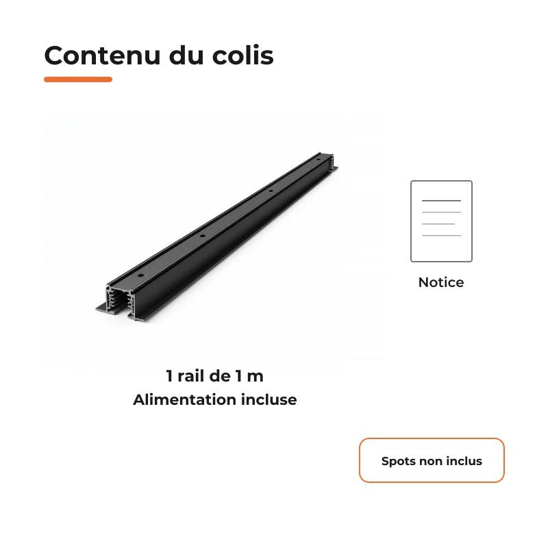 Rail Encastrable Triphasé 1m Noir